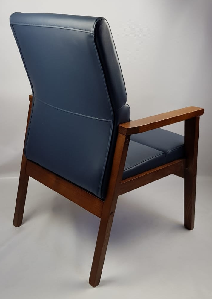 Blue Leather Solid Wood Frame Executive Visitor Chair - HB-1819C